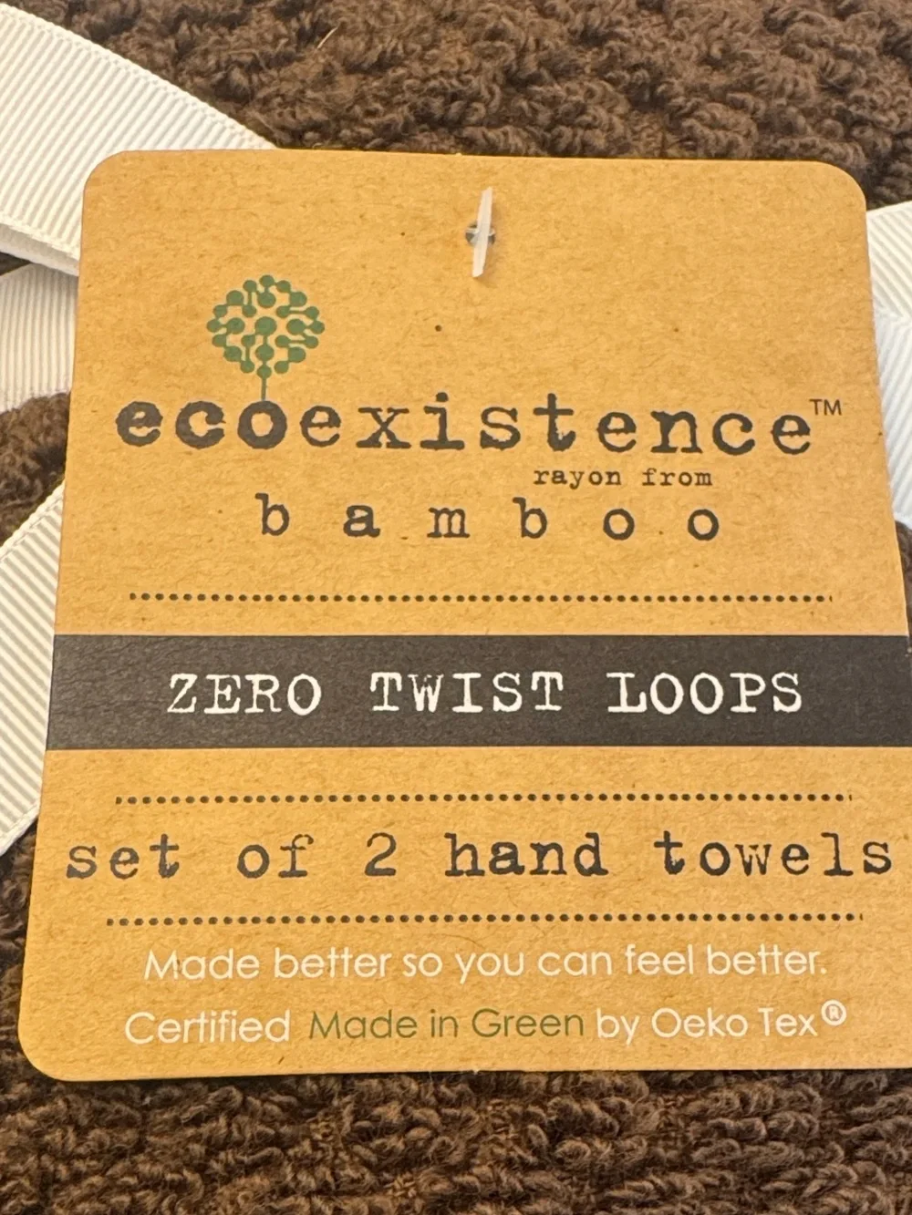 2pc ECOEXISTENCE Bamboo Zero Twist Loops Bath Hand Towel Set - Chocolate